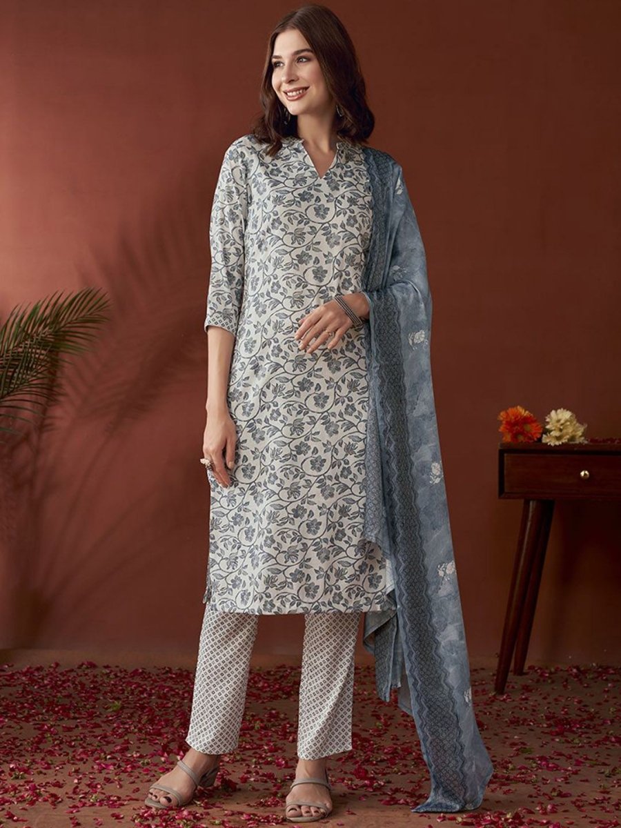 Anouk Floral Printed Regular Kurta with Trousers & Dupatta