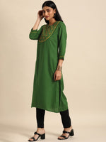 Thumbnail for All About You Women Green Ethnic Motifs Yoke Design Keyhole Neck Straight Kurta - Distacart
