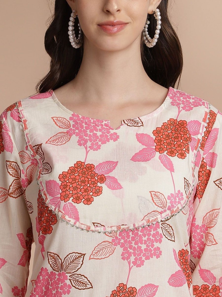 Anouk Floral Printed Regular Pure Cotton Kurta With Trousers