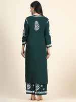 Thumbnail for HOUSE OF KARI Women Green Floral Embroidered Chikankari Kurta with Palazzos - Distacart