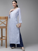 Thumbnail for ADA Women Blue & Blue Ethnic Motifs Embroidered Chikankari Georgette Kurta - Distacart