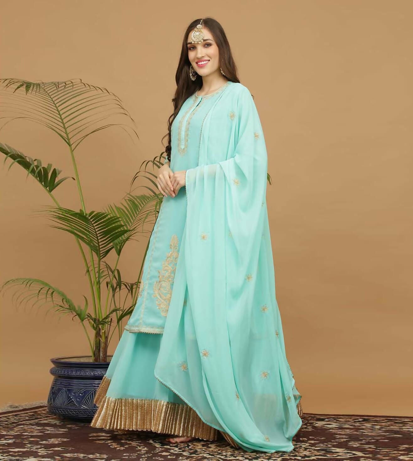 Joban Fashion Turquoise Georgette Lehenga Set