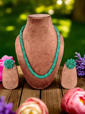 Inhanns Noor-E-Jalwa – Handmade Crystal Bead Necklace / Necklace With Earrings -Adjustable - Sea Green - Distacart