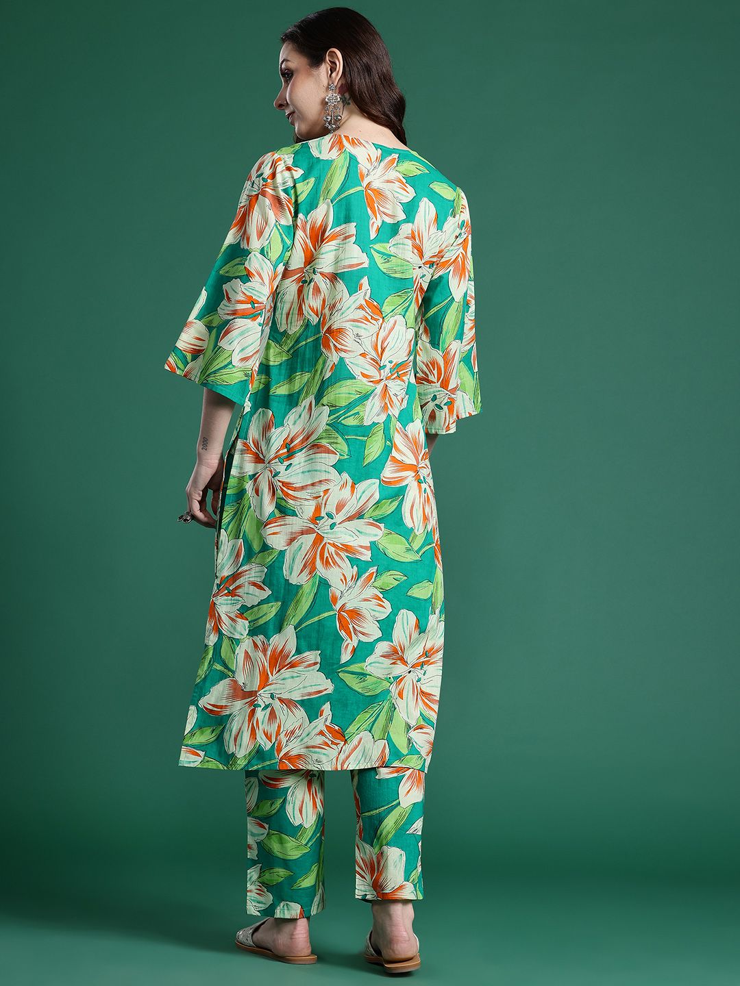 Indo Era Women Floral Printed Regular Pure Cotton Kurta with Trousers