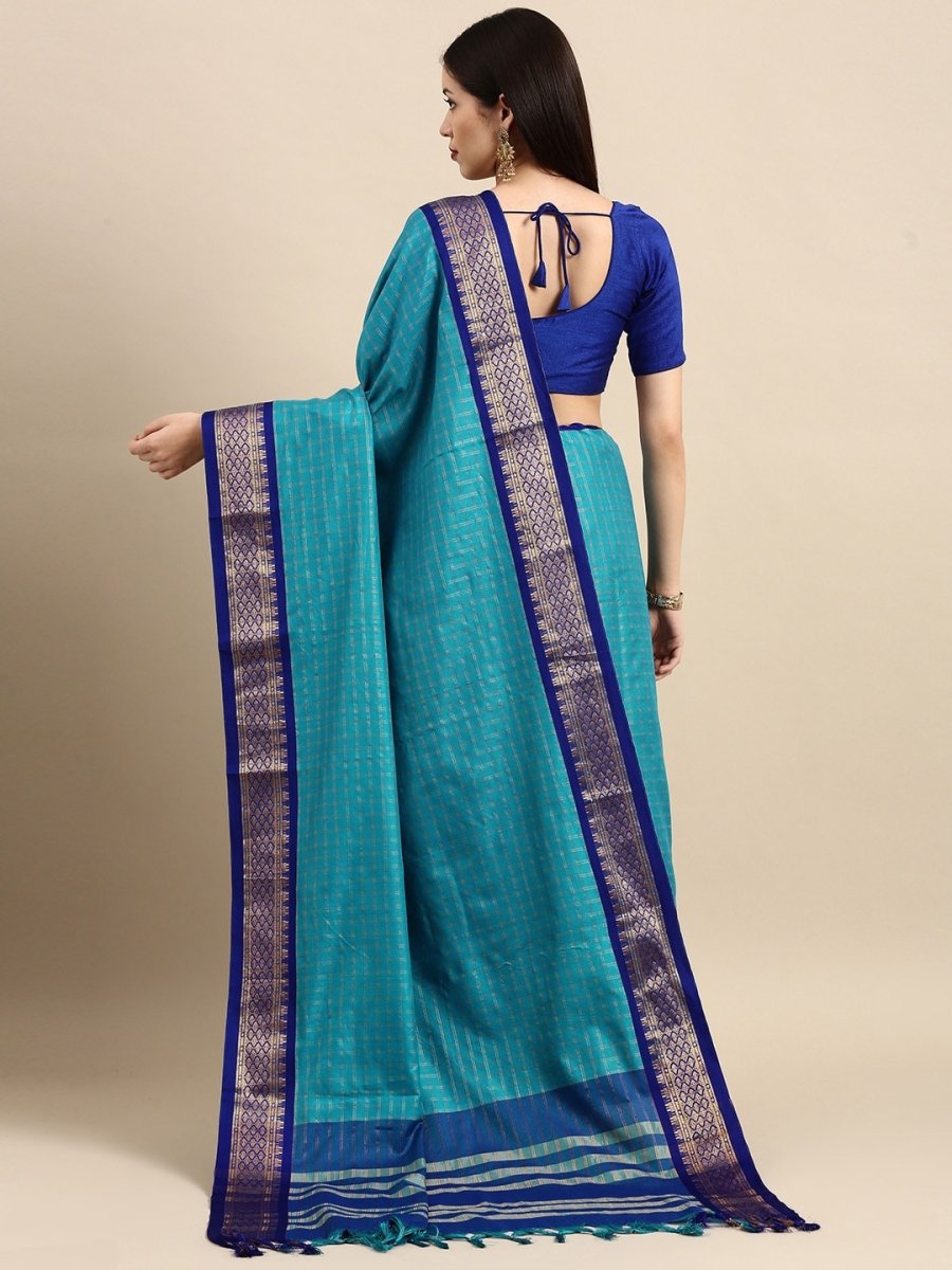Anouk Blue & Gold-Toned Woven Design Pure Silk Banarasi Saree - Distacart