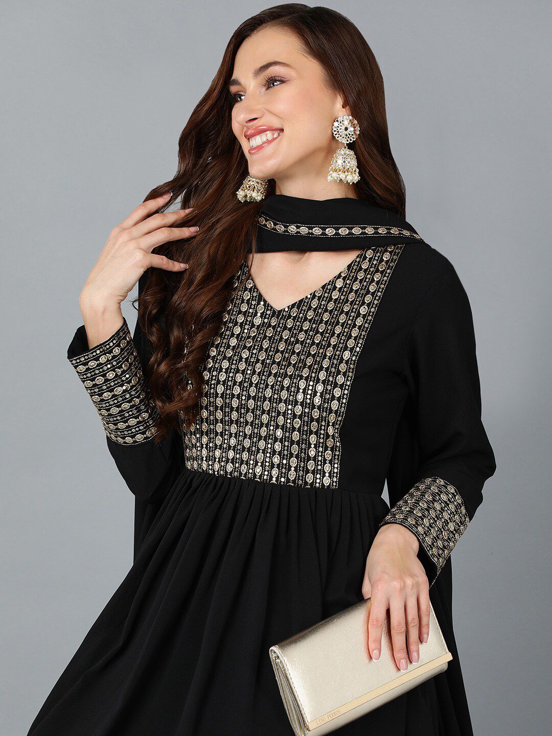 Kalini Yoke Design Empire Sequinned Kurta with Trousers & Dupatta - Distacart