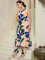 Thumbnail for Indo Era Floral Printed V-Neck Sleeveless Pure Cotton A-Line Kurta With Trousers