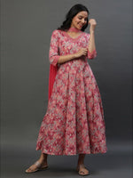 Thumbnail for AURELIA Floral Printed V-Neck Ethnic Dress With Dupatta