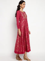 Thumbnail for AURELIA Printed Ethnic Motifs Satin Maxi Ethnic Dress