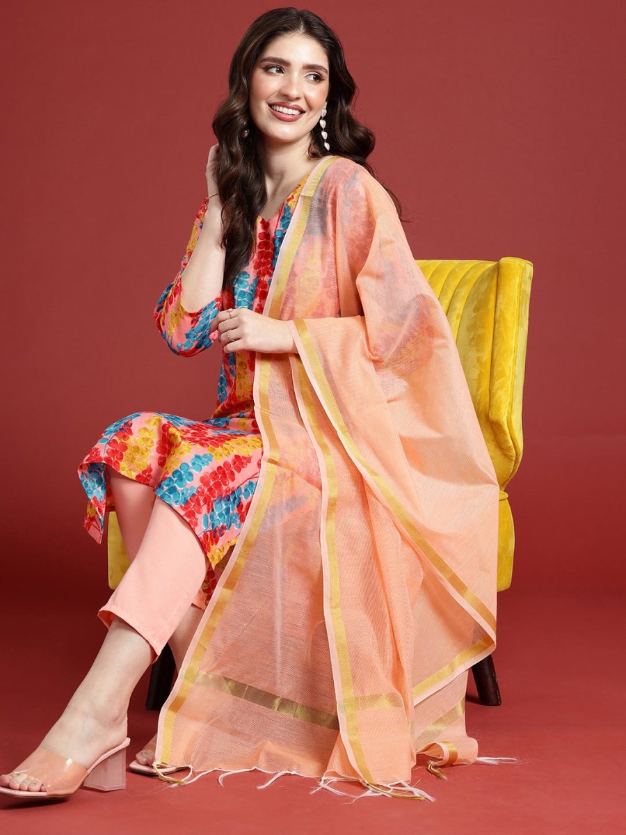 Anouk Women Floral Printed Regular Kurta With Trousers & Dupatta - Distacart