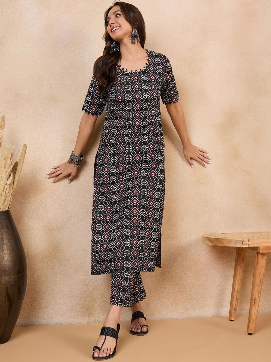 Anouk Geometric Printed Pure Cotton Straight Kurta With Palazzos - Distacart