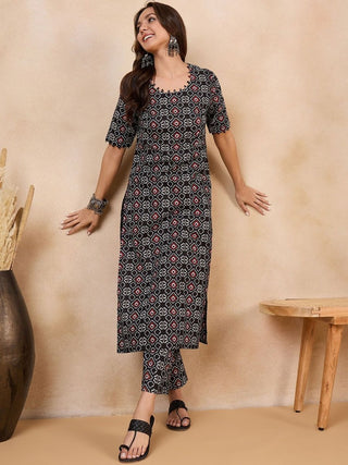 Anouk Geometric Printed Pure Cotton Straight Kurta With Palazzos - Distacart