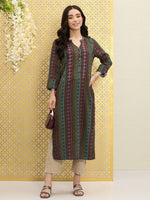 Thumbnail for Ode by House of Pataudi Embroidered Thread Work & Mirror Work Indie Prints Kurta - Distacart