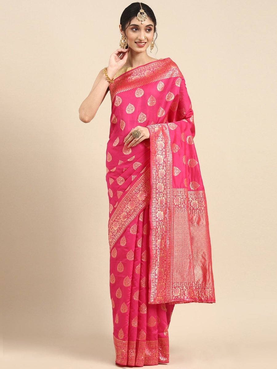 Anouk Pink & Gold-Coloured Woven Design Pure Silk Heavy Work Banarasi Saree - Distacart