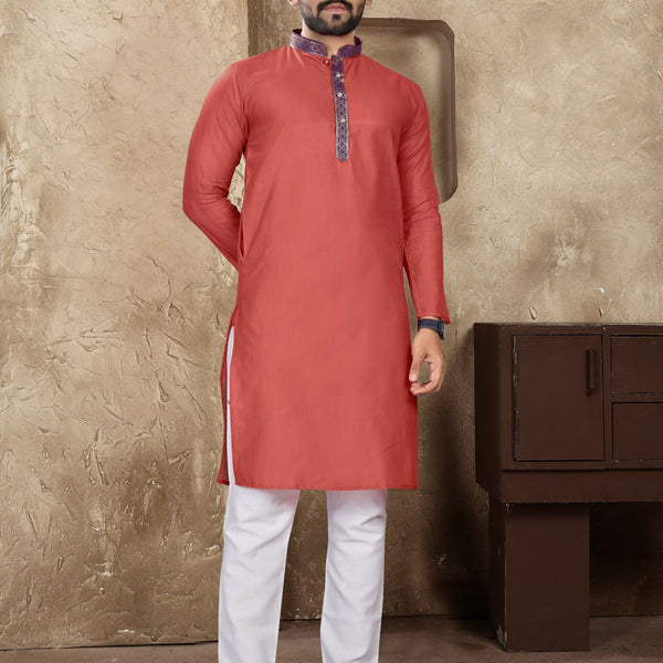 Anaita Peach Linen Silk Straight Kurta - Distacart