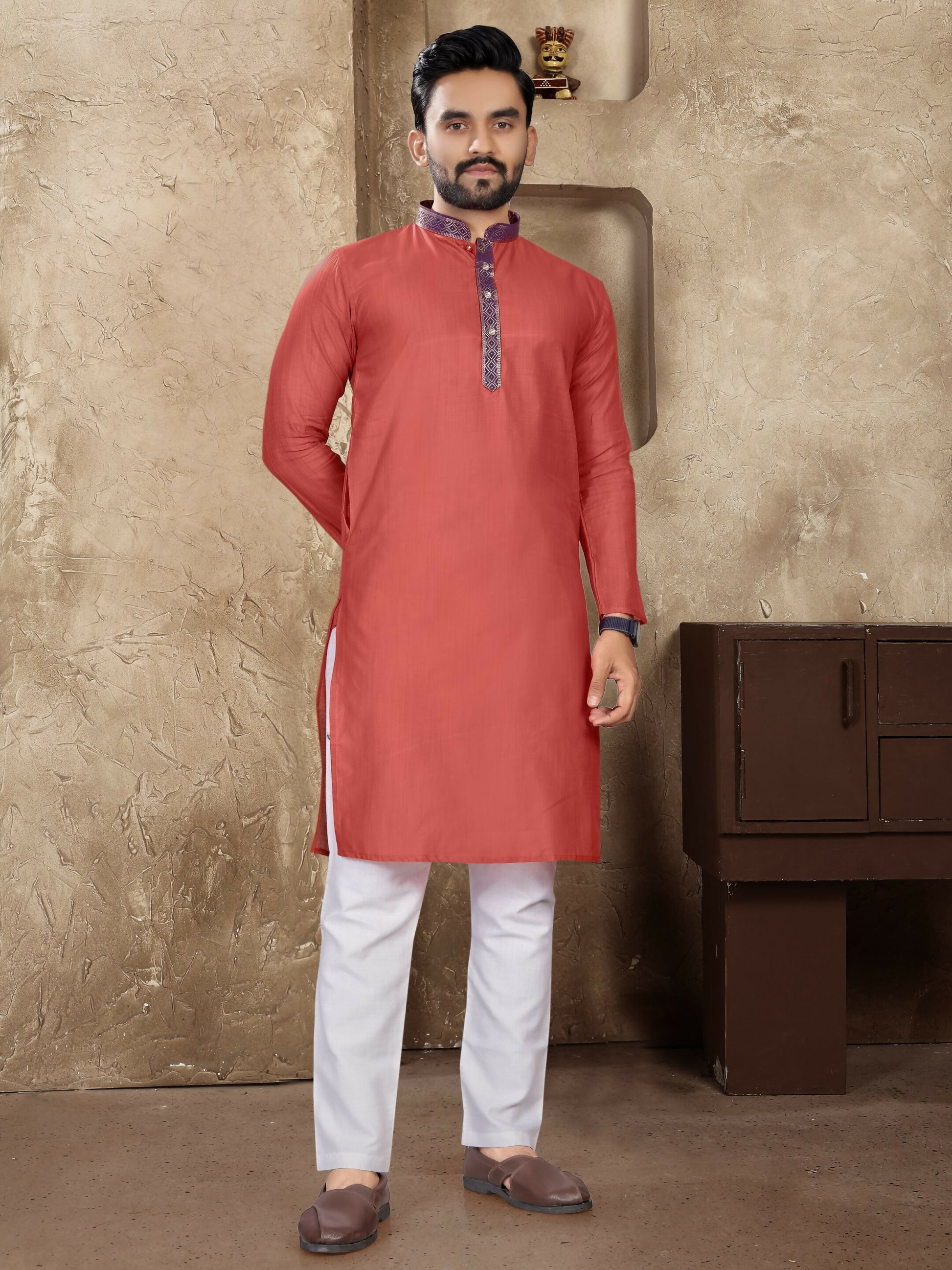 Anaita Peach Linen Silk Straight Kurta - Distacart