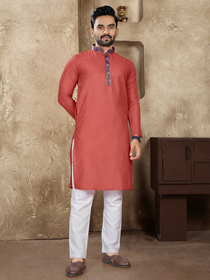Anaita Peach Linen Silk Straight Kurta - Distacart
