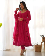 Thumbnail for Lehenga Mart Designer Anarkali Suit With Kurta, Pant, Dupatta For Women-Rani Pink - Distacart