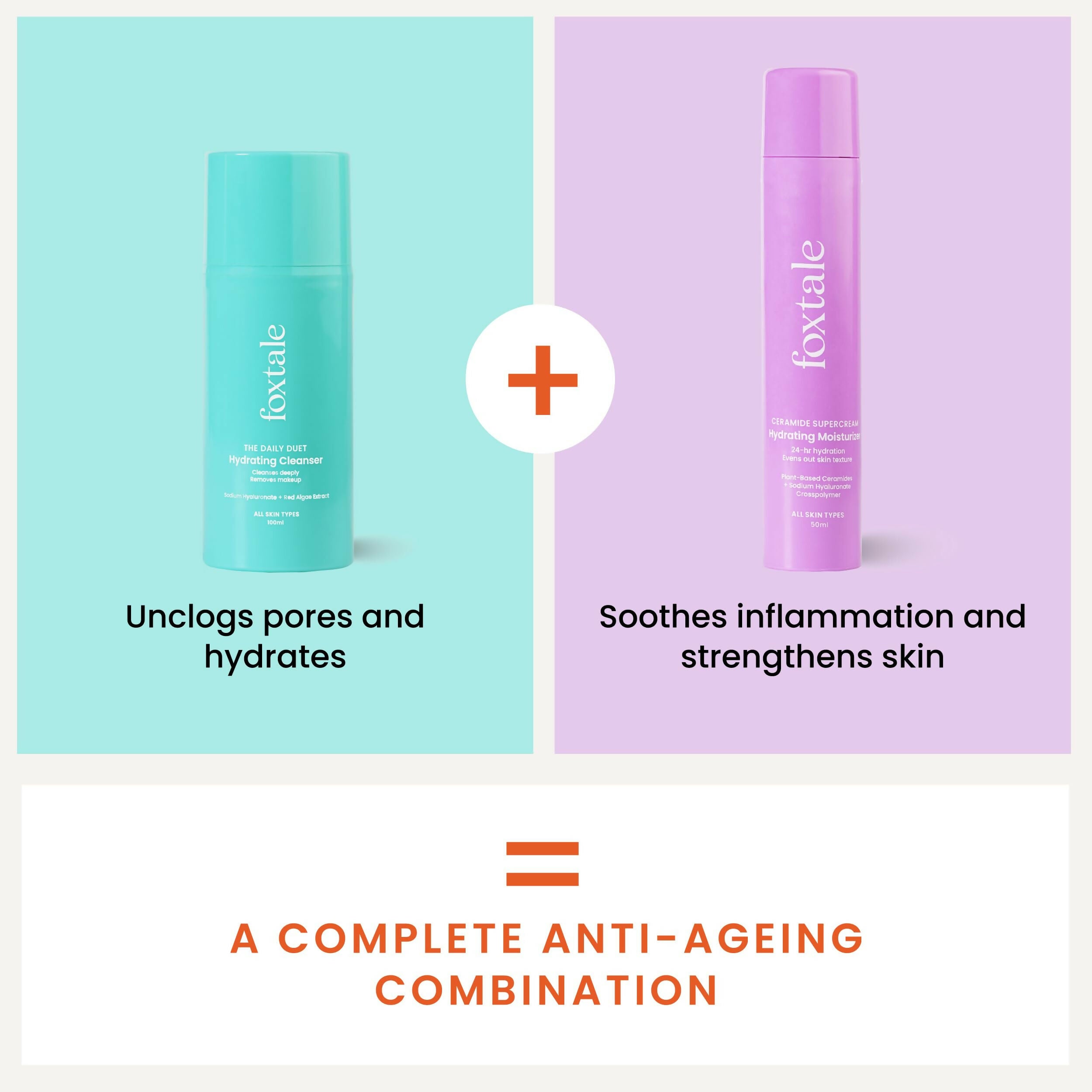 Foxtale Hydration Skin Care Kit: Cleanser Face Wash + Ceramide Supercream Moisturizer - Distacart