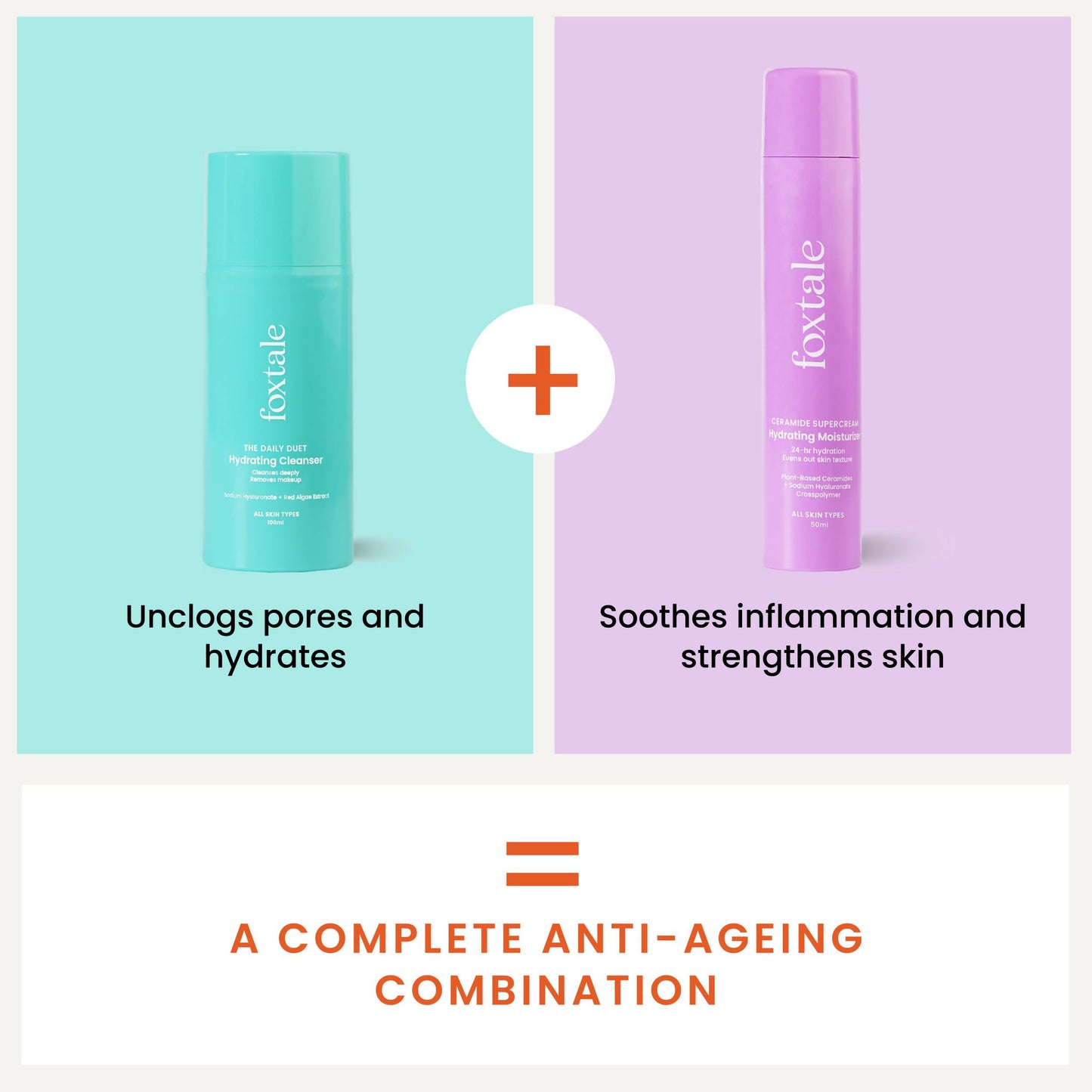 Foxtale Hydration Skin Care Kit: Cleanser Face Wash + Ceramide Supercream Moisturizer - Distacart