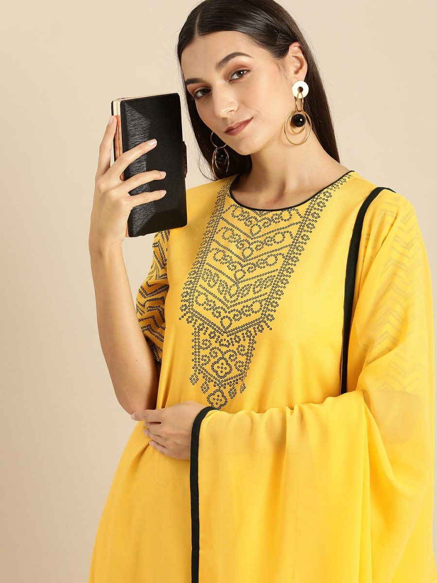 All About You Women Yellow Printed Kurta with Trousers & With Dupatta - Distacart