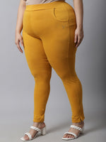 Thumbnail for TAG 7 Women Plus Size Mustard Solid Leggings - Distacart