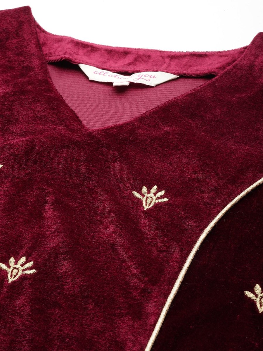 All About You Women Velvet Finish Woven Design Regular Kurta with Palazzos & Dupatta - Distacart