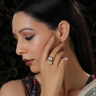 Kundan Ring with Pearls (Gold) - Ruby Raang - Distacart