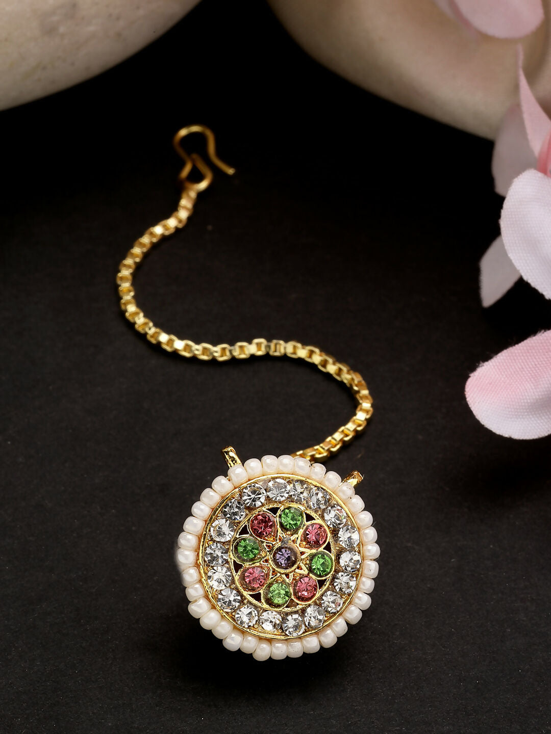 NVR Women's Multicolor CZ Stone-Studded Borla Maang Tikka - Distacart