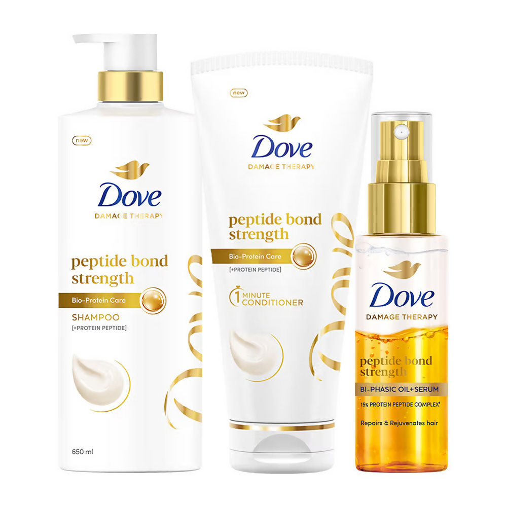 Dove Peptide Bond Strength Shampoo + Bi Phasic Serum + Conditioner Combo - Distacart