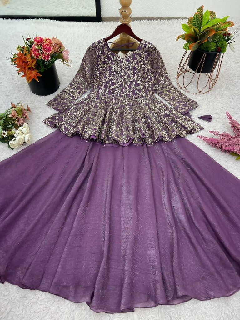 Teeya Creation Purple Color Crunchy Silk Embroidery Work Festiwal Wear Salwar Suit