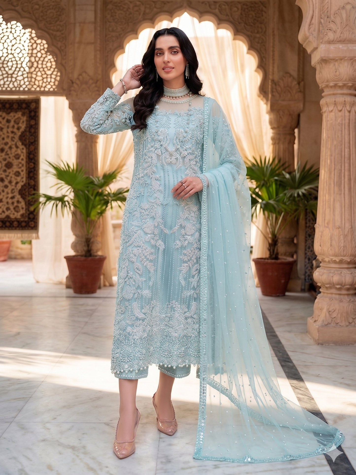 Teeya Creation Womens New Soft Net With Heavy Embroiedery With Sequence Work Kurta Set - Dista
