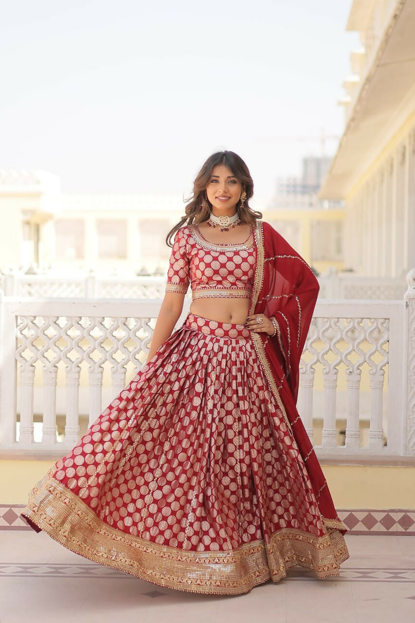 Preksha Creation Pure Dyable Viscose Jacquard With Embroidered Sequins Work Women Lehenga Choli - Red - Distacart