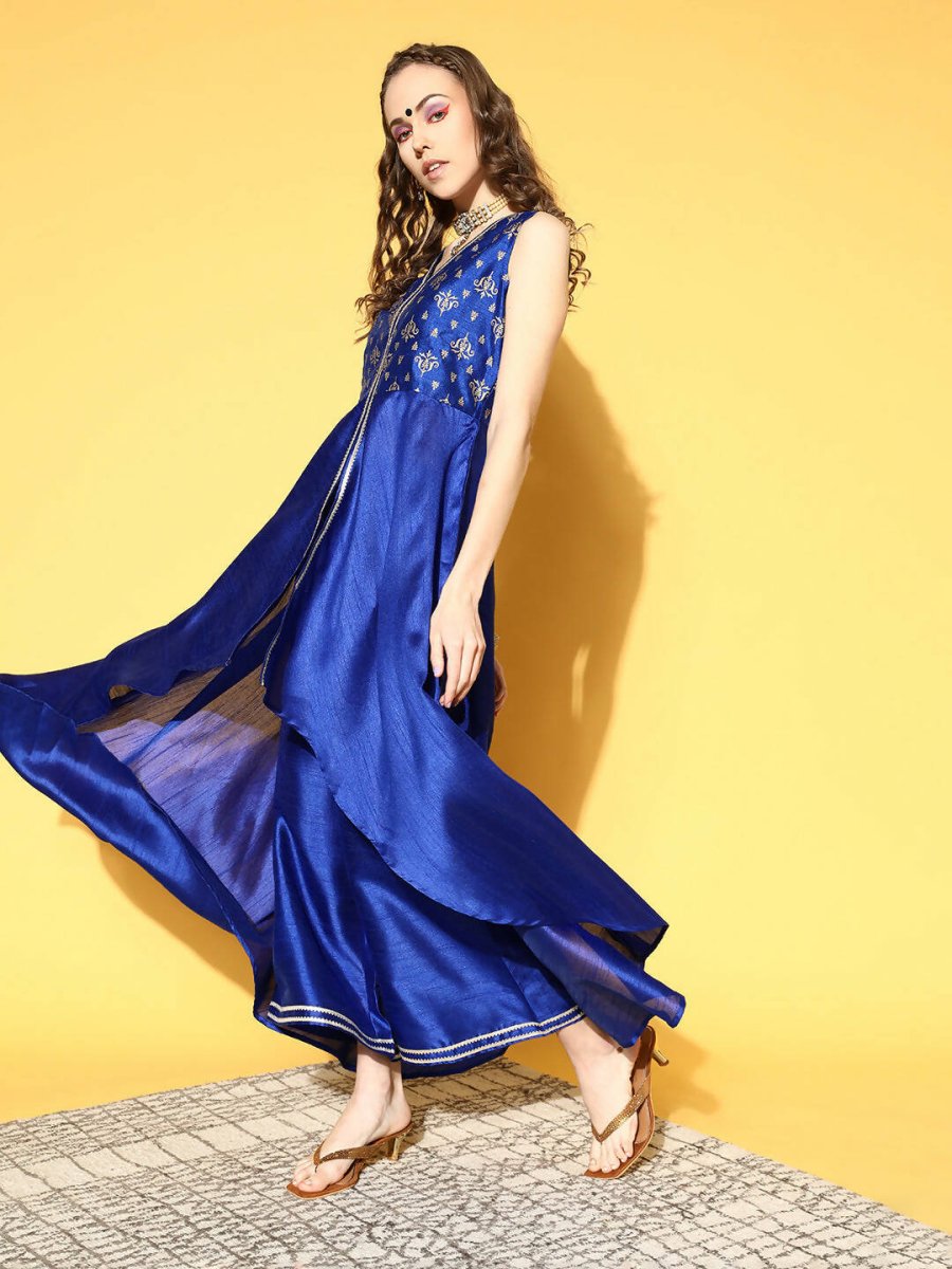 Ahalyaa Women Royal Blue Colour Poly Silk Printed Kurta Palazzo Set - Distacart