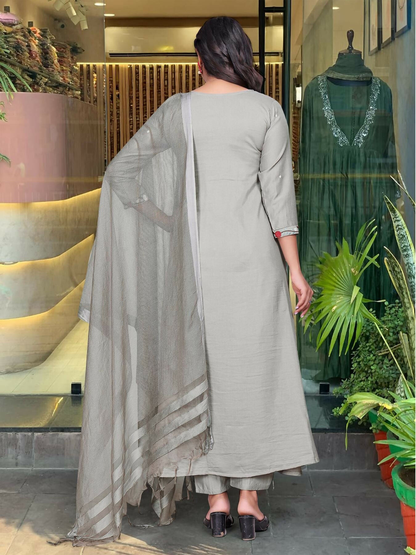 The52 Grey Women's Gorgeous Chinon Viscose Fabric Embroidered Work Straight Kurta Pant and Dupatta Set - Distacart