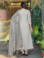 Thumbnail for The52 Grey Women's Gorgeous Chinon Viscose Fabric Embroidered Work Straight Kurta Pant and Dupatta Set - Distacart