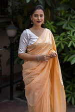 Thumbnail for Yellow Poly Georgette Woven Design Saree with Unstitched Blouse - Hiral Fashion - Distacart