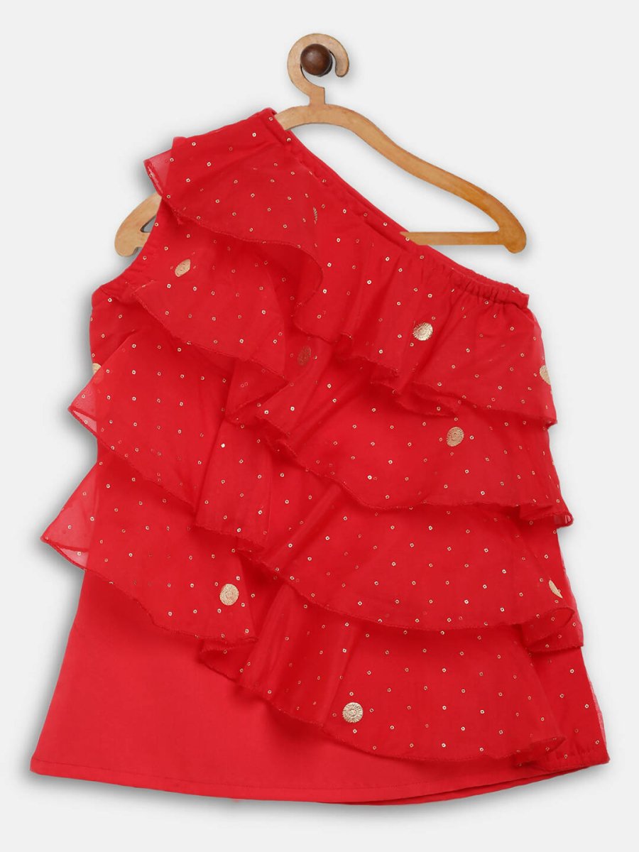 Ahalyaa Red Georgette Ruffel Kids Top With Bottom For Girls - Distacart