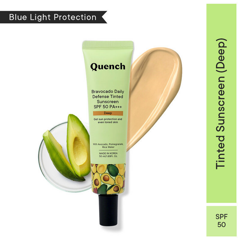 Quench Vitamin E Tinted SPF 50 Sunscreen PA+++ with both Mineral & Chemical Actives (Deep) - Distacart