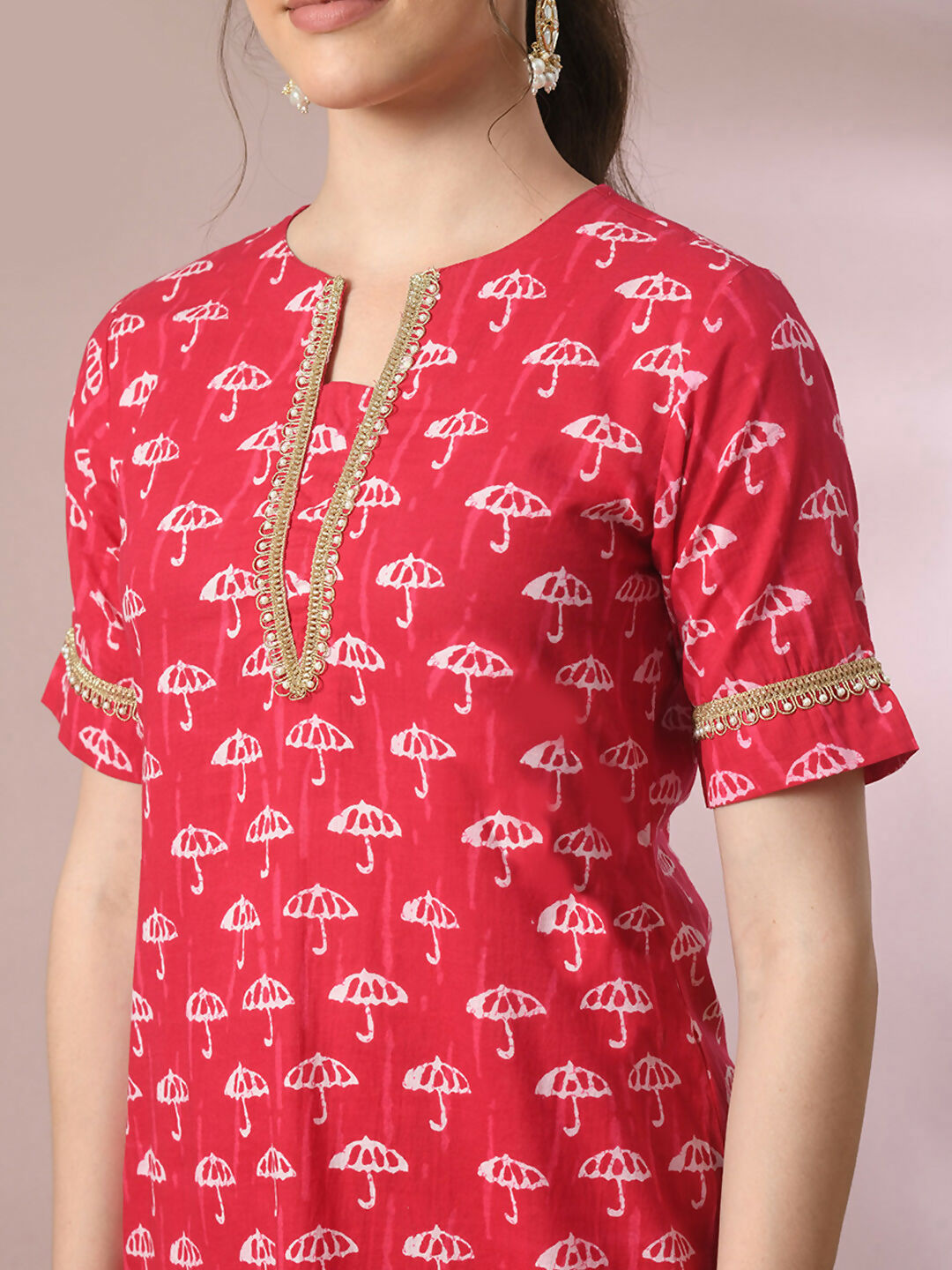 Myshka Women's Pink Printed Cotton Straight Party Kurta Set With Dupatta - Distacart