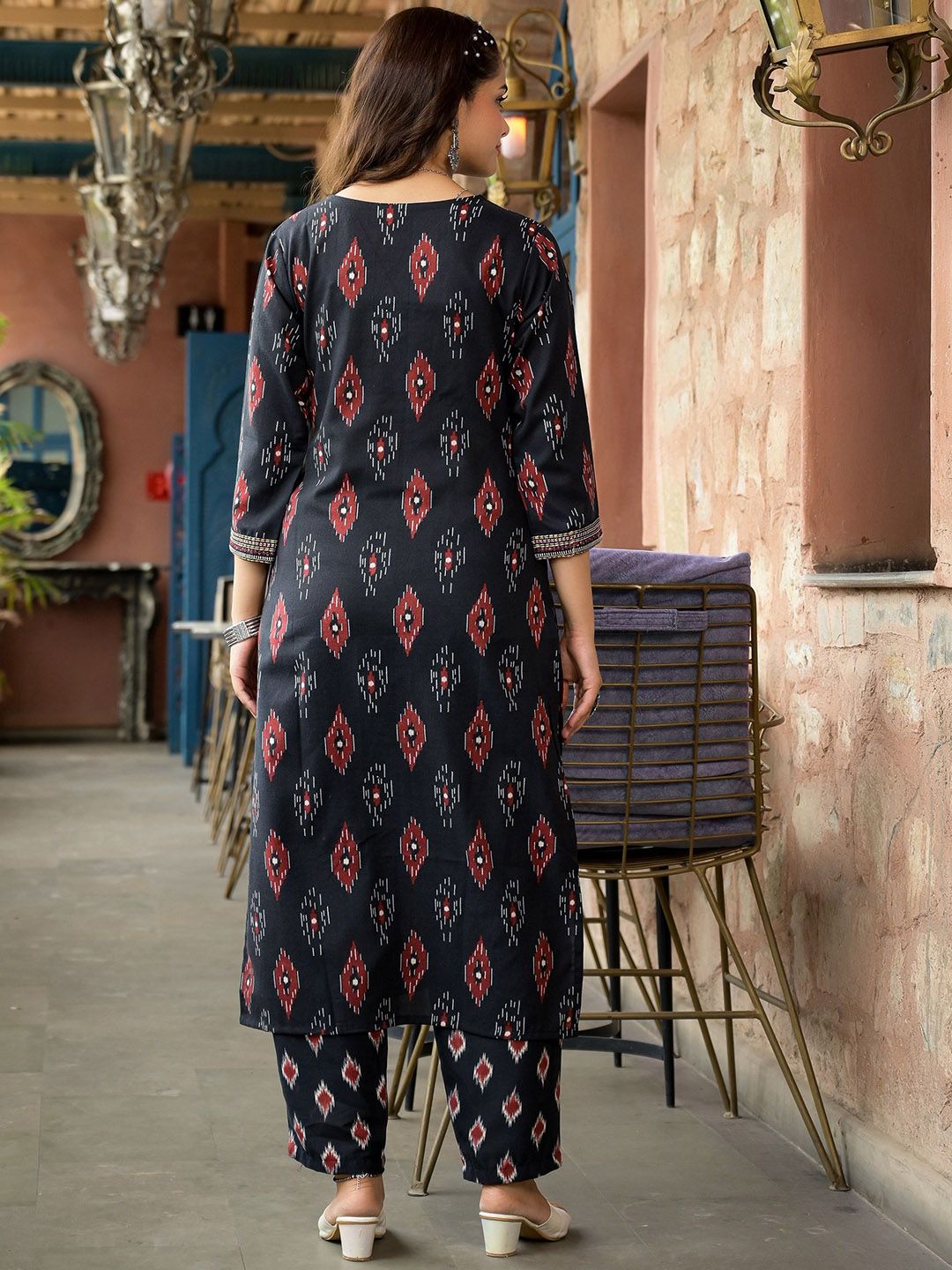 Kalini Ethnic Motifs Printed Thread Work Straight Kurta With Trousers & Dupatta - Distacart