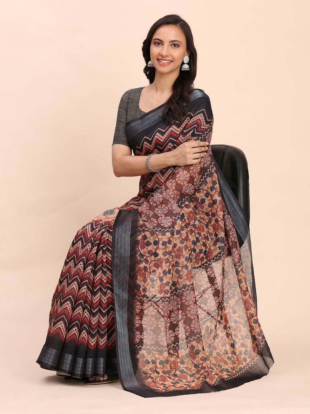 Astita Linen Cotton Black Saree