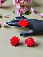 Thumbnail for Inhanns Rangmani Crystal Duo – Adjustable Ring + Statement Earrings Set - Red - Distacart