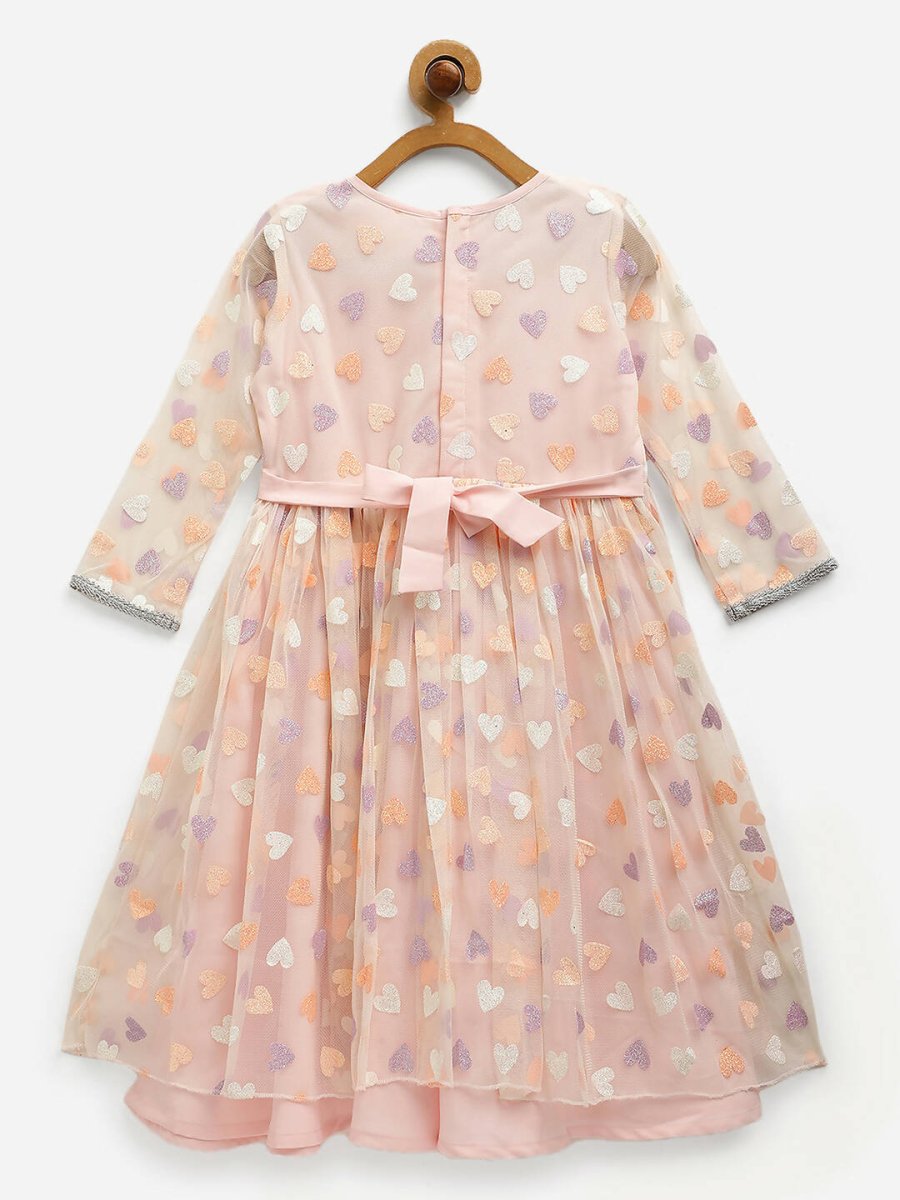 Ahalyaa Pink Net Glitter Print kids Dress For Girls - Distacart