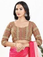 Thumbnail for Joban Fashion Pink Multi Silk Padded Blouse With Sweetheart Neck 3/4 Sleeves - Distacart