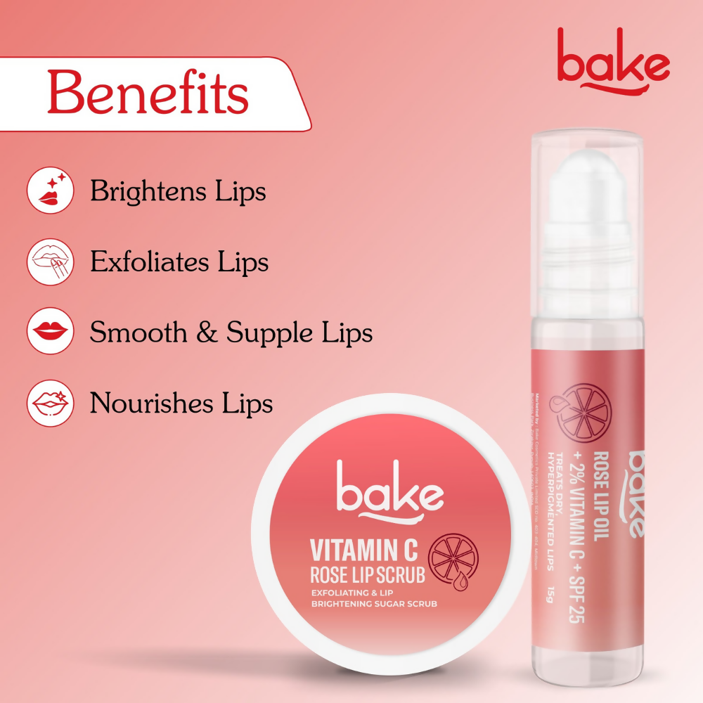 Bake Vitamin C Rose Lip Kit With Lip Balm SPF 25 & Lip Scrub For Dark & Pigmented Lips - Distacart