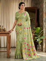 Thumbnail for Shree Shyam Fashion Green Linen Cotton Saree - Distacart