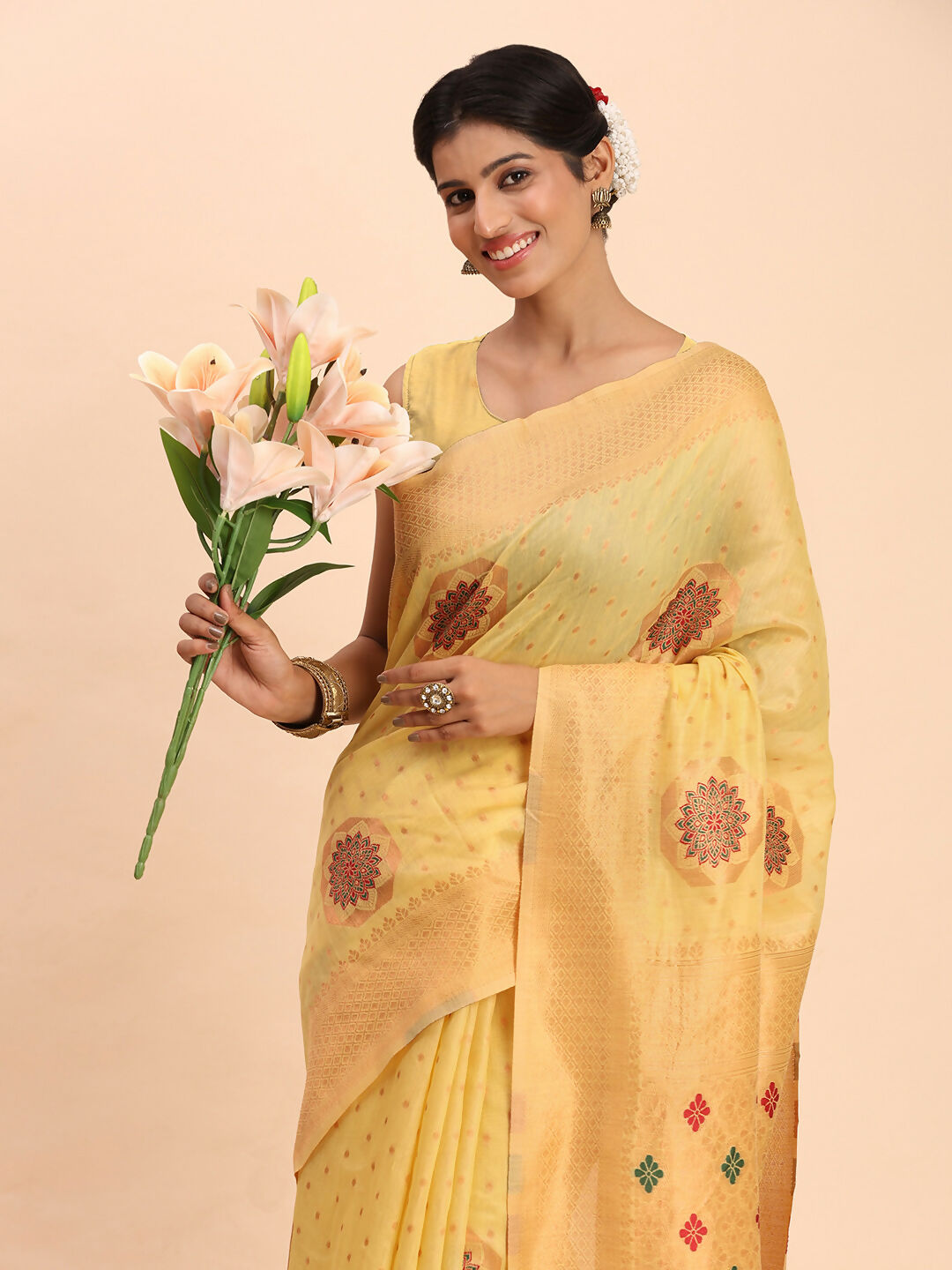 Astita Linen Cotton Yellow Saree