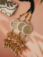 Thumbnail for Ruby Raang Gold Gota Pati Work And Threads With Pearls And Black Thread And Mirrors - Distacart
