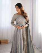 Thumbnail for The52 Women's Beautiful Fandy Silk Fabric Embroidery Work Flared Anarkali Pant and Dupatta Set - Distacart